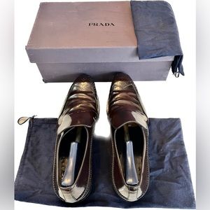 Prada Leather Slip On Dress Shoes, Men’s Size 9, Dark Brown.